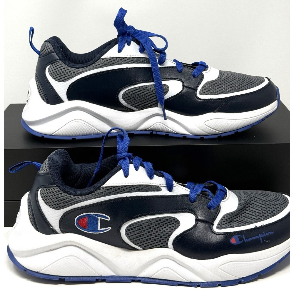 Champion Men's Sneakers Size 10 M Black Gray White Blue Leather Athletic Shoes - Picture 2 of 9